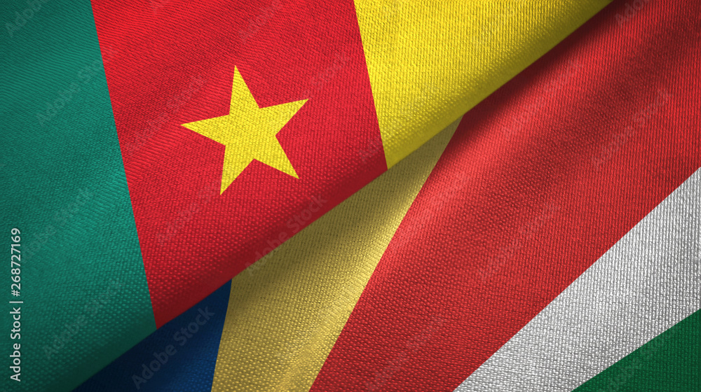 Cameroon and Seychelles two flags textile cloth, fabric texture Cameroon and Seychelles two flags textile cloth, fabric texture