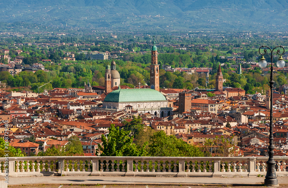 View of Vicenza historic center with the famous renaissance Basilica Palladiana, from Mount Berico panoramic terrace