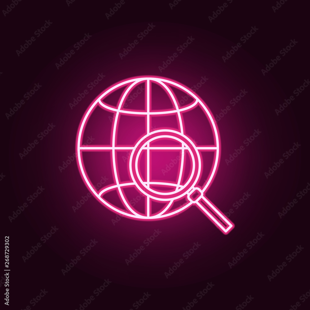 globe and magnifier neon icon. Elements of Navigation set. Simple icon for websites, web design, mobile app, info graphics globe and magnifier neon icon. Elements of Navigation set. Simple icon for websites, web design, mobile app, info graphics