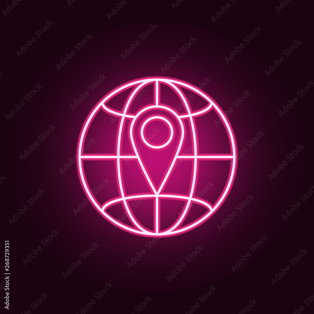pin on the globe neon icon. Elements of Navigation set. Simple icon for websites, web design, mobile app, info graphics pin on the globe neon icon. Elements of Navigation set. Simple icon for websites, web design, mobile app, info graphics