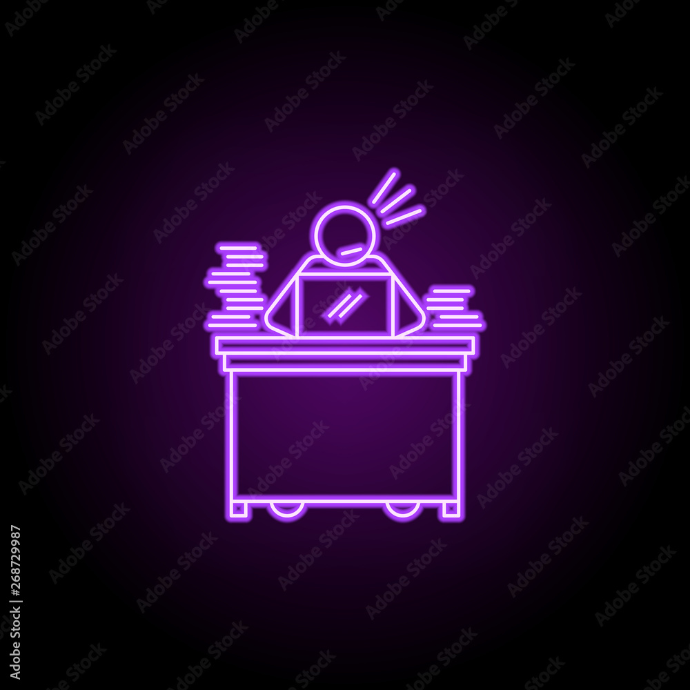 too much work neon icon. Elements of People in the work set. Simple icon for websites, web design, mobile app, info graphics too much work neon icon. Elements of People in the work set. Simple icon for websites, web design, mobile app, info graphics