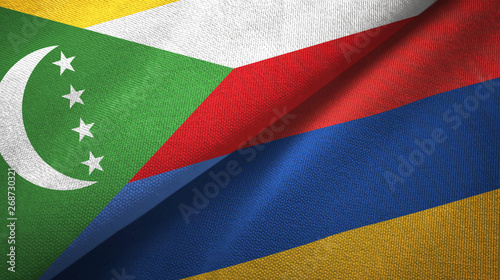 Comoros and Armenia two flags textile cloth, fabric texture 