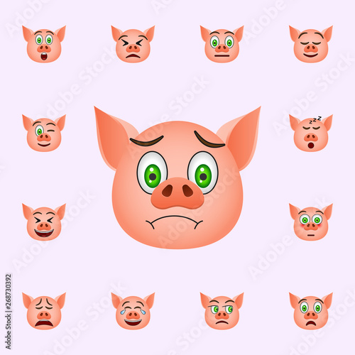 Pig in frowning emoji icon. Pig emoji icons universal set for web and mobile