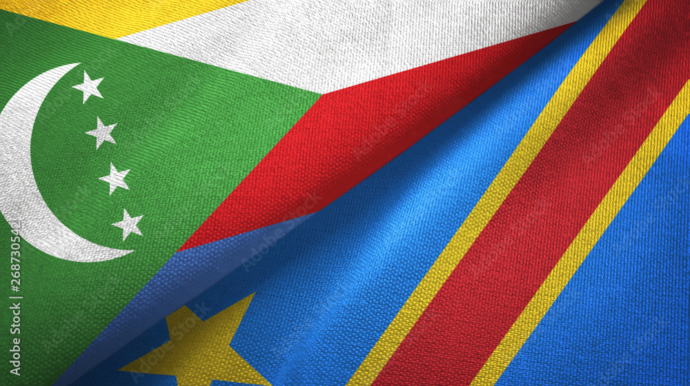 Comoros and Congo Democratic Republic two flags textile cloth Comoros and Congo Democratic Republic two flags textile cloth