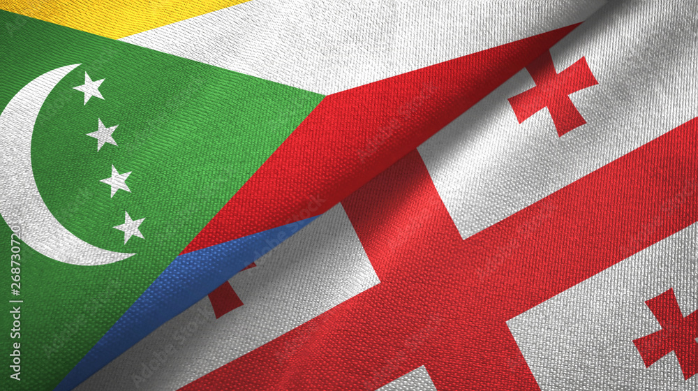 Comoros and Georgia two flags textile cloth, fabric texture Comoros and Georgia two flags textile cloth, fabric texture