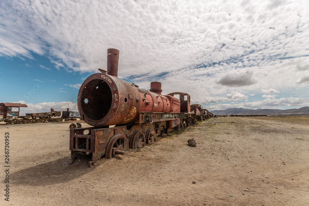 Rusty train in train cemetery, in Uyuni Bolivia Rusty train in train cemetery, in Uyuni Bolivia