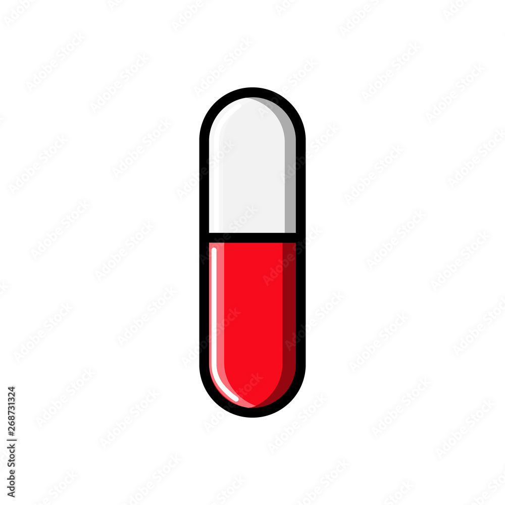 Medical pharmaceutical hollow oval pills capsules healing for the treatment of diseases, an icon on a white background. Vector illustration