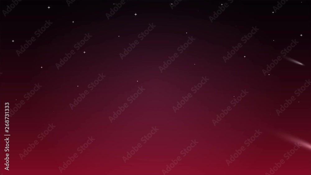 Falling comets in the night red sky, art video illustration.