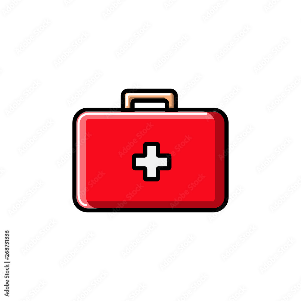 Medical rectangular first-aid kit with medicines, briefcase for first aid, icon on a white background. Vector illustration Medical rectangular first-aid kit with medicines, briefcase for first aid, icon on a white background. Vector illustration