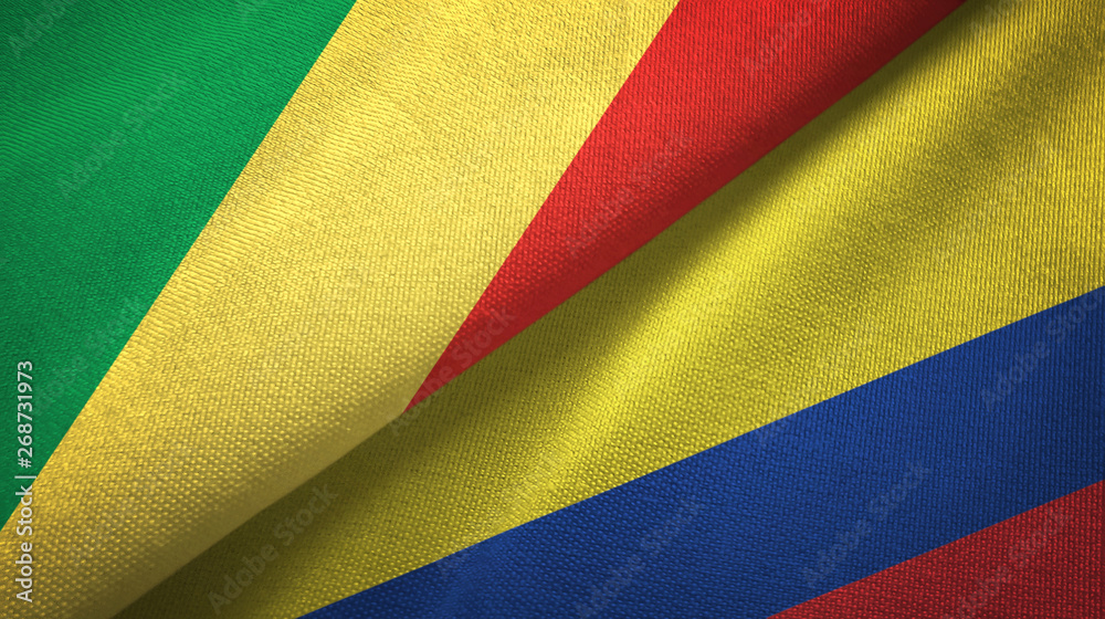 Congo and Colombia two flags textile cloth, fabric texture Congo and Colombia two flags textile cloth, fabric texture