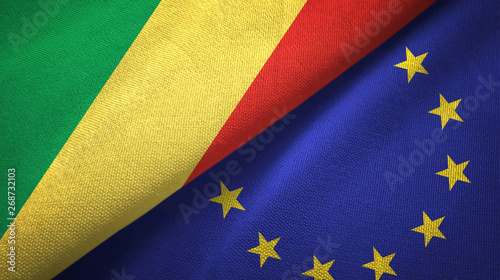 Congo and European Union two flags textile cloth, fabric texture