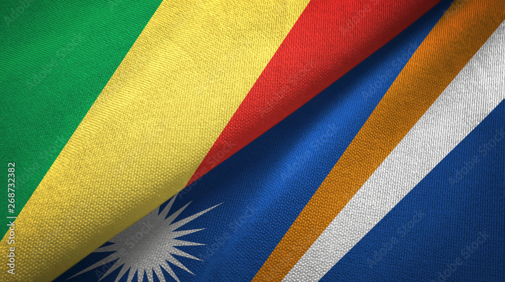 Congo and Marshall Islands two flags textile cloth, fabric texture Congo and Marshall Islands two flags textile cloth, fabric texture