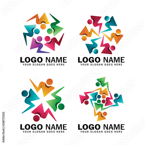 People logo set , community logo template. Logo concept of reunion, group, social, committee member, community care vector, people group, social relationship icon, charity symbol