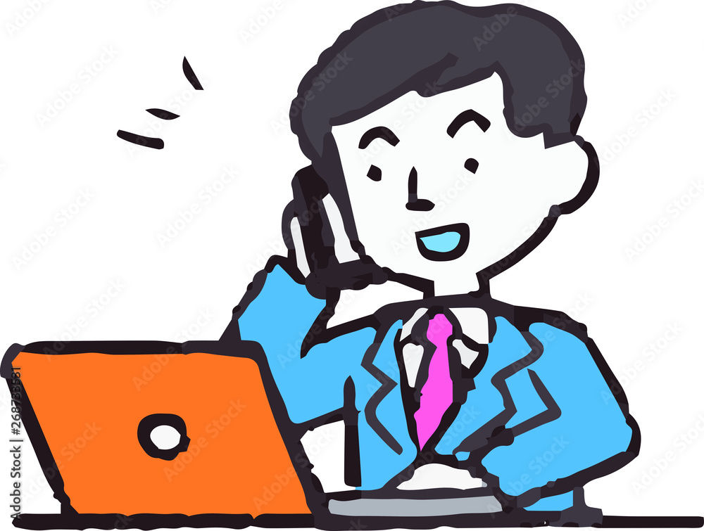 Analog style Pop illustration of working man and laptop PC Analog style Pop illustration of working man and laptop PC