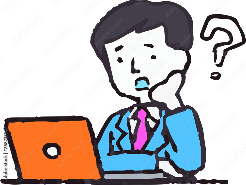 Analog style Pop illustration of working man and laptop PC