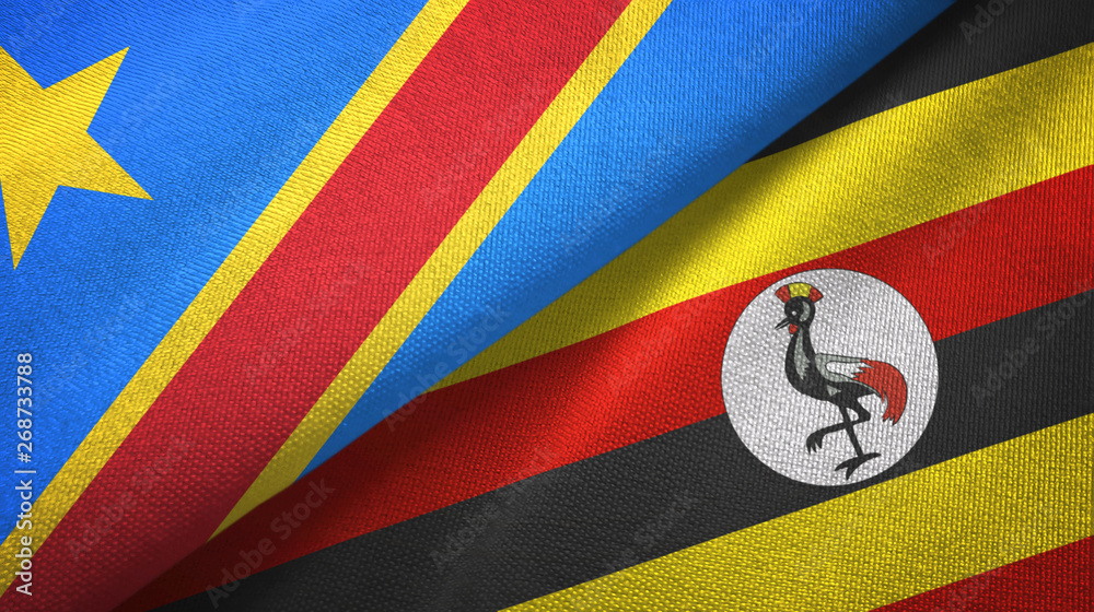 Fototapeta premium Congo Democratic Republic and Uganda two flags textile cloth, fabric texture