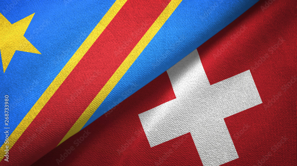 Congo Democratic Republic and Switzerland two flags textile cloth Congo Democratic Republic and Switzerland two flags textile cloth