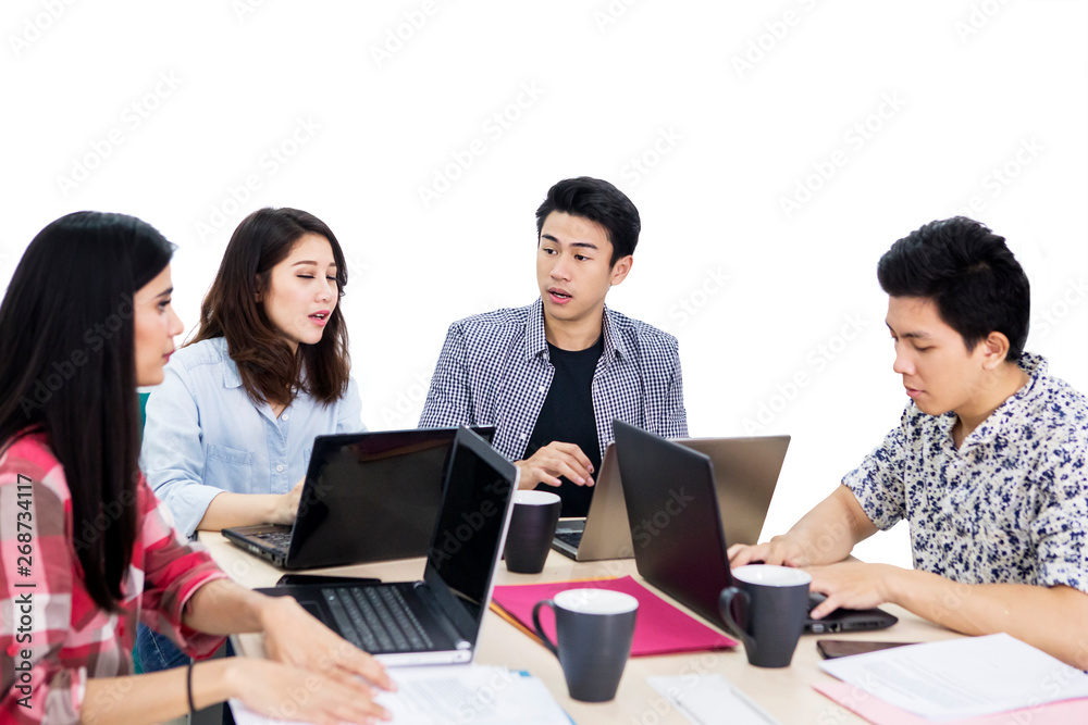 Young business people having a discussion on studio Young business people having a discussion on studio