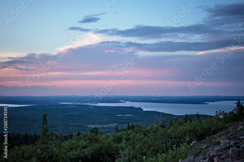 Sunset Above the Clouds. Dusk views from Cadillac Mountain, Acadia national park. Bar Harbor. 