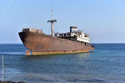 The shipwreck Telamon at Arrecife, Lanzarote, Canary Islands, Spain © akturer