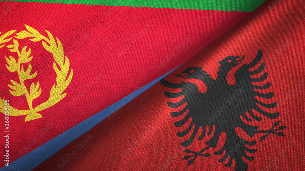 Eritrea and Albania two flags textile cloth, fabric texture Eritrea and Albania two flags textile cloth, fabric texture