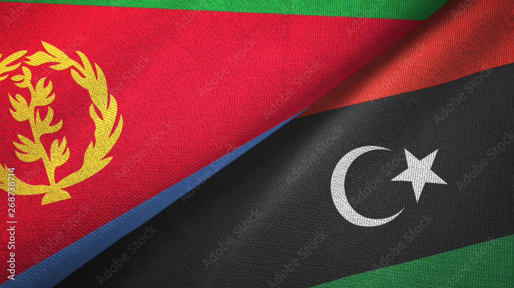 Eritrea and Libya two flags textile cloth, fabric texture Eritrea and Libya two flags textile cloth, fabric texture