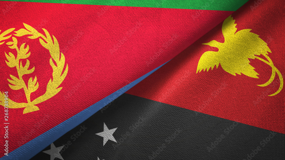 Eritrea and Papua New Guinea two flags textile cloth, fabric texture Eritrea and Papua New Guinea two flags textile cloth, fabric texture