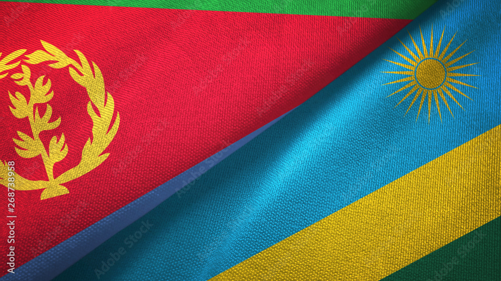 Eritrea and Rwanda two flags textile cloth, fabric texture Eritrea and Rwanda two flags textile cloth, fabric texture