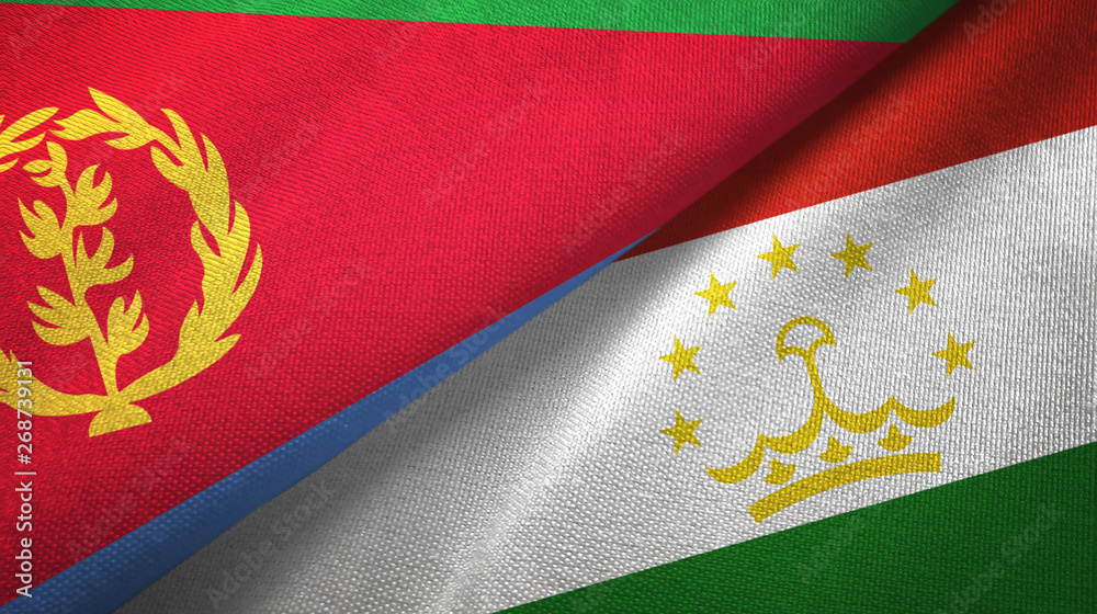 Eritrea and Tajikistan two flags textile cloth, fabric texture Eritrea and Tajikistan two flags textile cloth, fabric texture