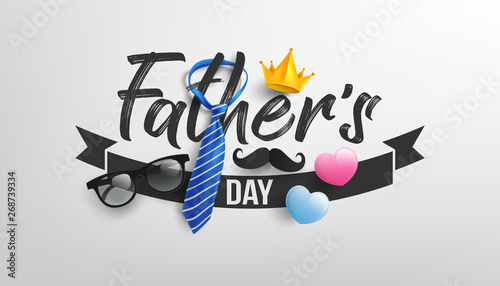 Happy Father's Day with paper mustache,king crown,necktie and glasses.Greetings and presents for Father's Day.Vector illustration EPS10