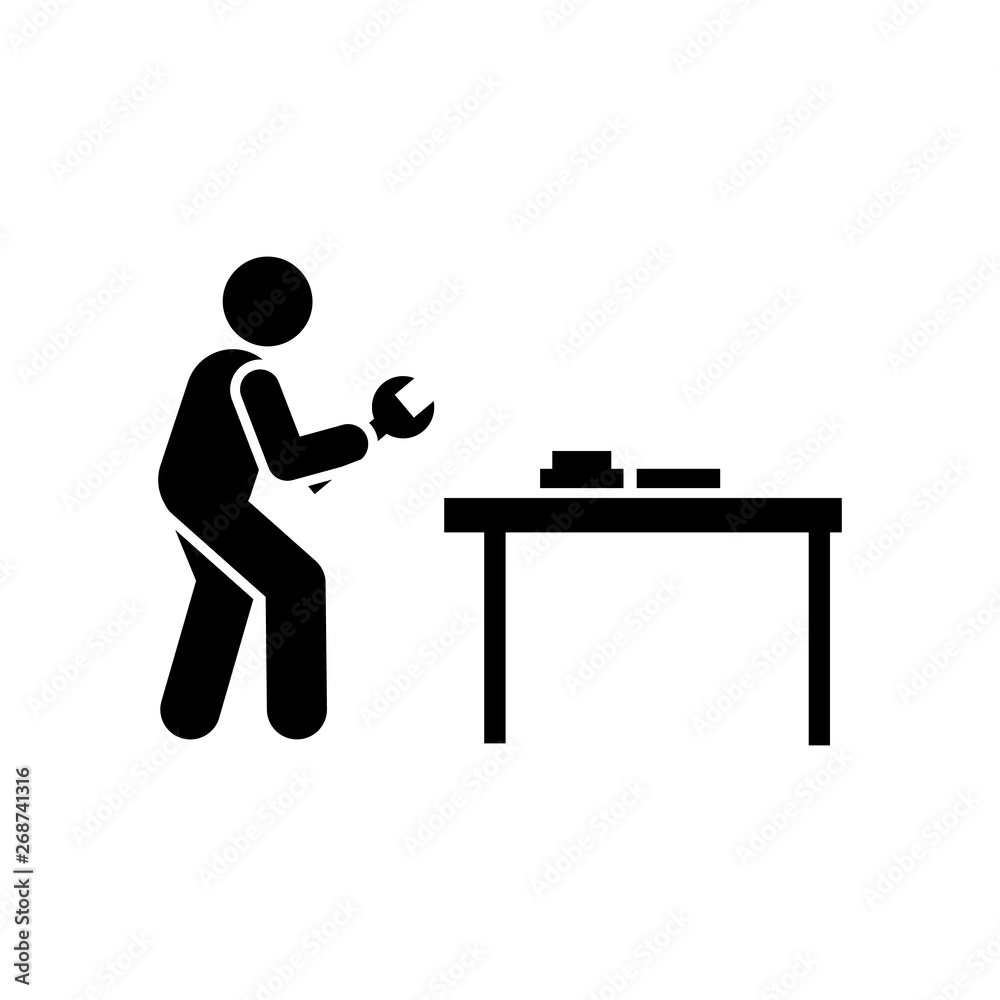Fototapeta premium Gearwheel, man, person, engineering, wrench icon. Element of manufacturing icon. Premium quality graphic design icon. Signs and symbols collection icon for websites, web design