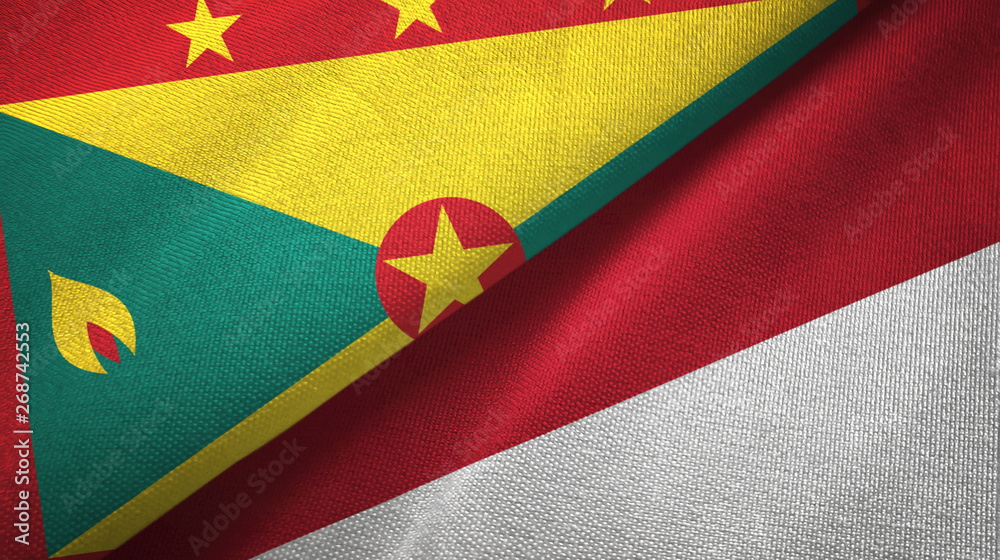 Fototapeta premium Grenada and Indonesia two flags textile cloth, fabric texture