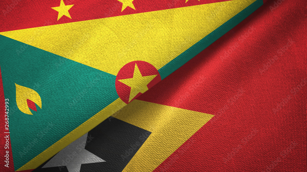 Fototapeta premium Grenada and Timor-Leste East Timor two flags textile cloth, fabric texture