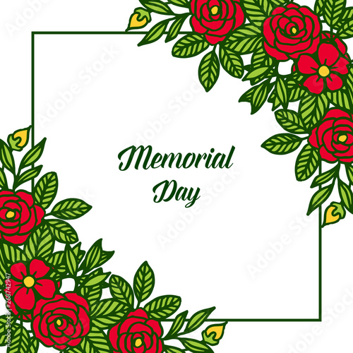 Vector illustration template memorial day with elegant red rose flower frame