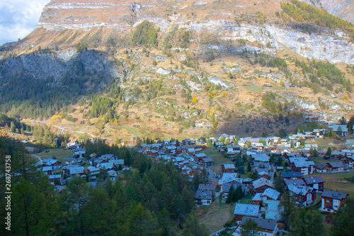 fall foliage view of landscape with mountain and Village