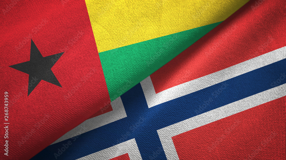 Guinea-Bissau and Norway two flags textile cloth, fabric texture Guinea-Bissau and Norway two flags textile cloth, fabric texture