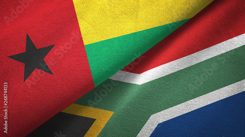 Guinea-Bissau and South Africa two flags textile cloth, fabric texture