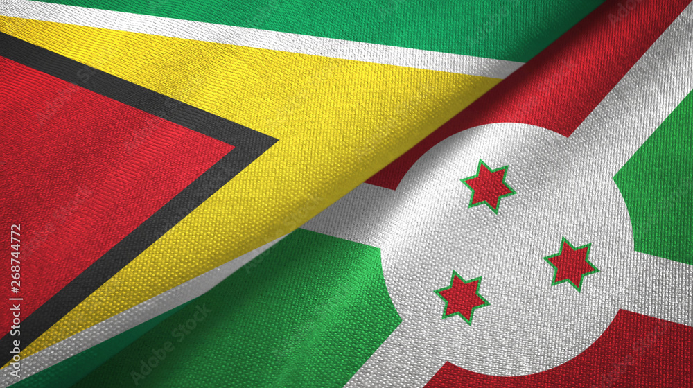 Fototapeta premium Guyana and Burundi two flags textile cloth, fabric texture 