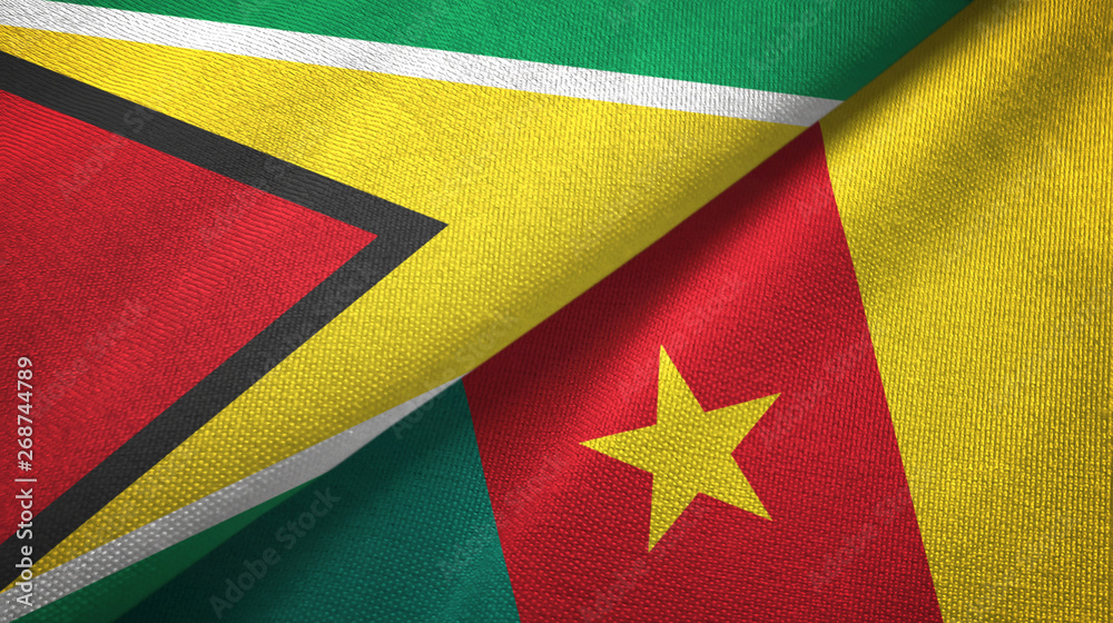 Guyana and Cameroon two flags textile cloth, fabric texture Guyana and Cameroon two flags textile cloth, fabric texture