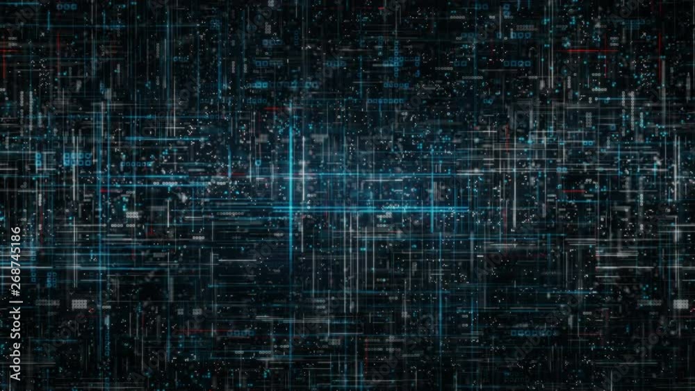 High detailed complex technology grid flying on camera. Seamless loop 3D render animation with DOF