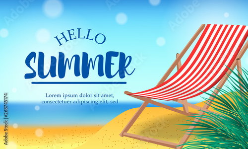 Hello Summer day travel holiday at beach tropical season landscape with chair