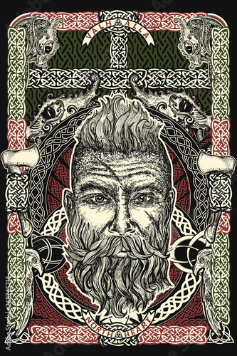 Viking. Celtic print. Barbarian warrior head. Northern celtic mythology art, t-shirt design