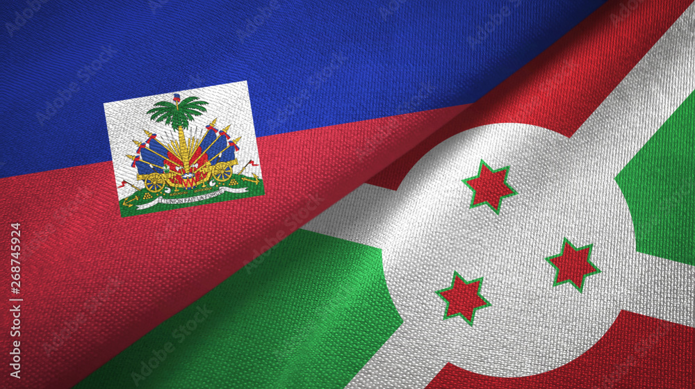 Haiti and Burundi two flags textile cloth, fabric texture Haiti and Burundi two flags textile cloth, fabric texture