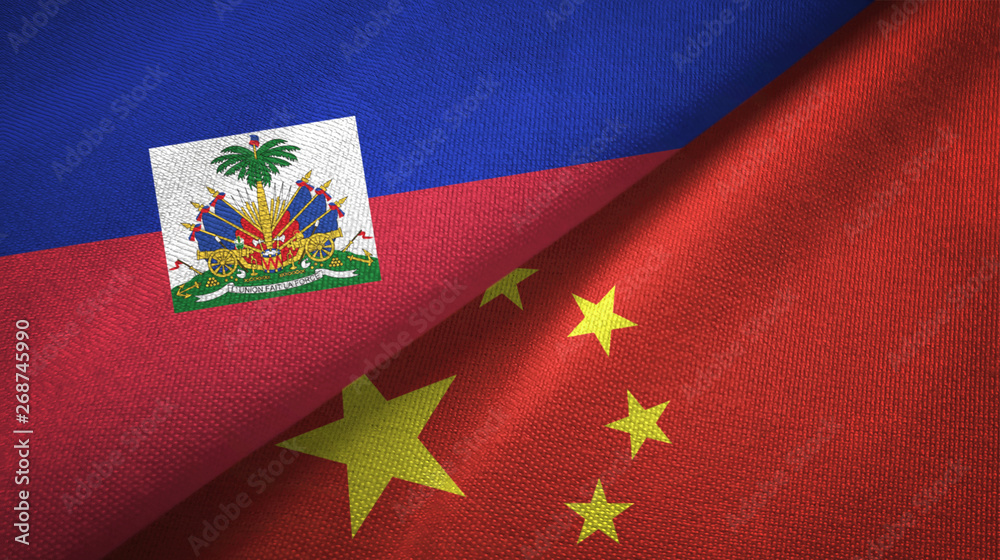 Haiti and China two flags textile cloth, fabric texture