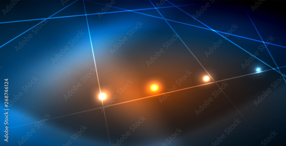 Neon glowing techno lines, blue hi-tech futuristic abstract background template with lights Neon glowing techno lines, blue hi-tech futuristic abstract background template with lights