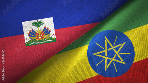 Haiti and Ethiopia two flags textile cloth, fabric texture