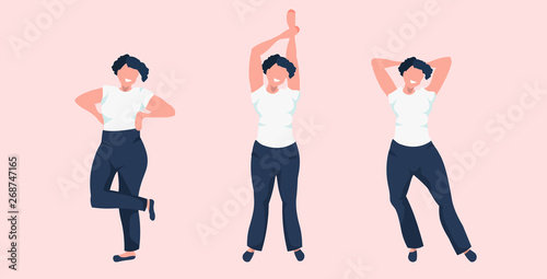 fat women standing different poses obese female cartoon characters collection smiling girls posing flat full length horizontal