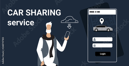 seniorr man downloading online mobile app rent car sharing concept transportation carsharing service smartphone application system update horizontal sketch portrait