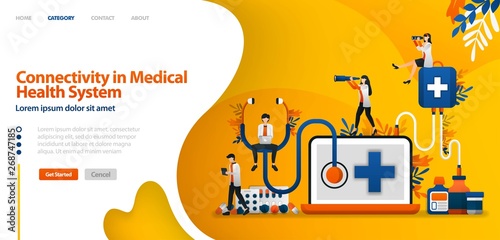 Connectivity in Medical health System. software in drug service and patient history .vector illustration concept can be use for landing page, template, ui ux, web, mobile app, poster, banner, website
