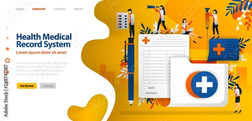 Health medical Record System. folder with cross symbol and registration form .vector illustration concept can be use for landing page, template, ui ux, web, mobile app, poster, banner, website